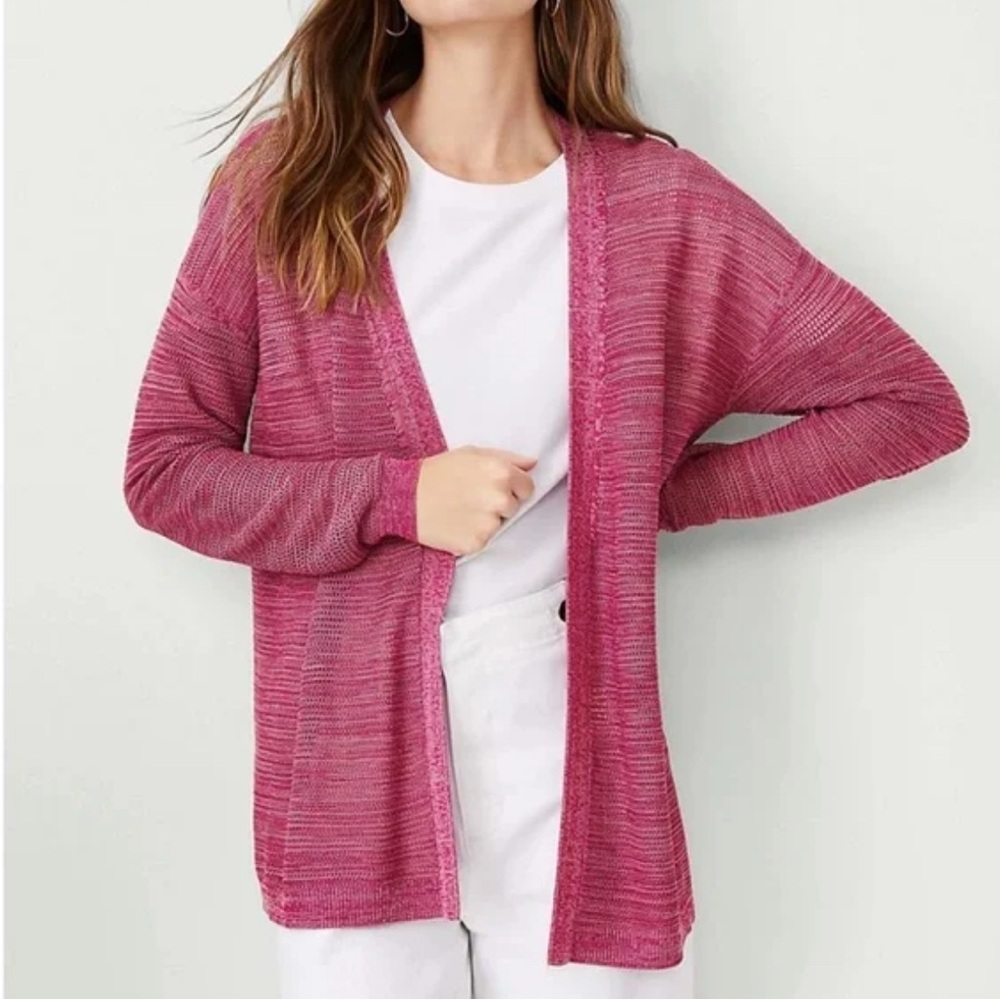 Ann Taylor NWT Open Mesh Cardigan Magenta Pink Size Medium - Picture 2 of 10